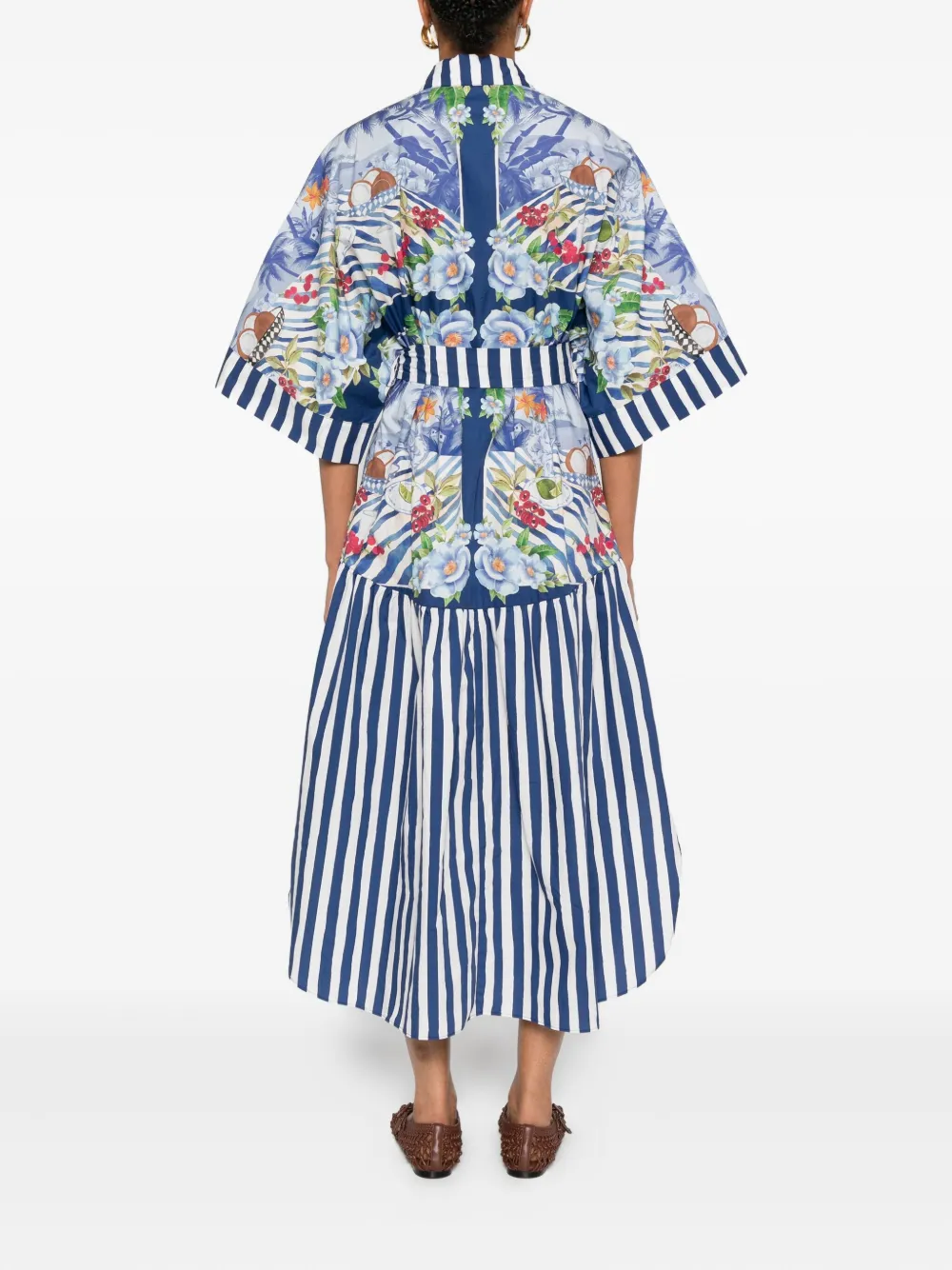 FARM Rio Gestreepte jurk met bloemenprint Blauw