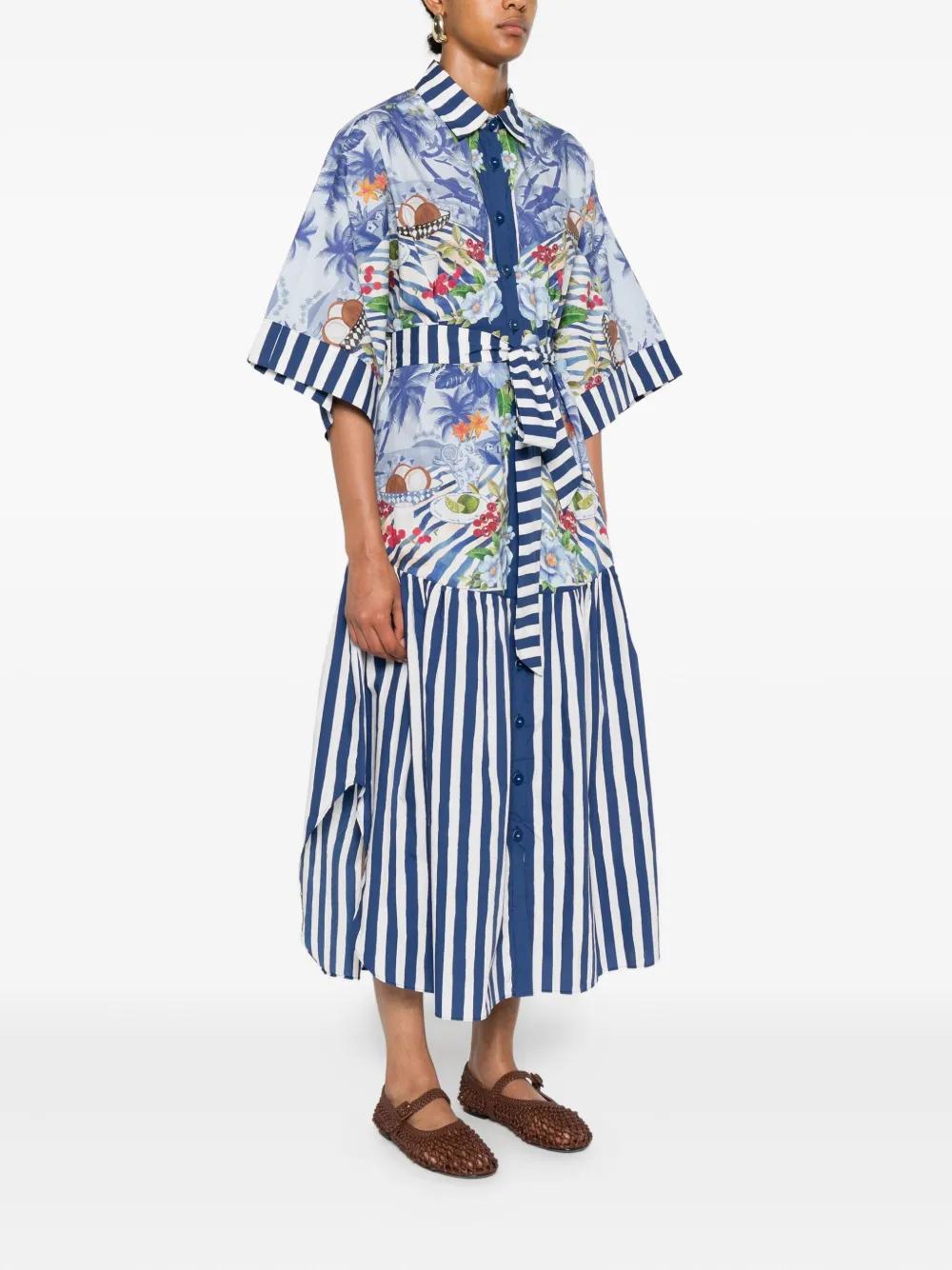 FARM Rio Gestreepte jurk met bloemenprint Blauw