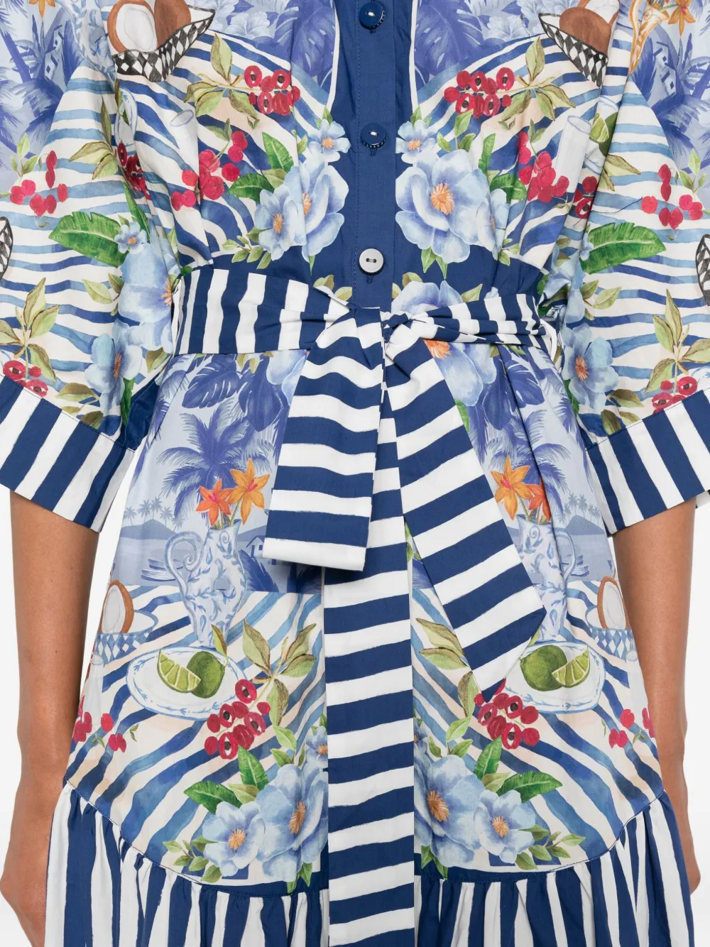 FARM Rio Gestreepte jurk met bloemenprint Blauw