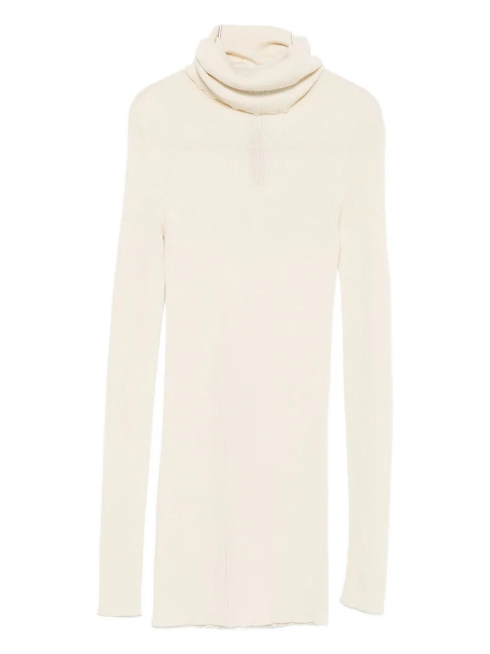 Rick Owens Ribbed Wool Turtleneck Sweater With Seam Detail In White