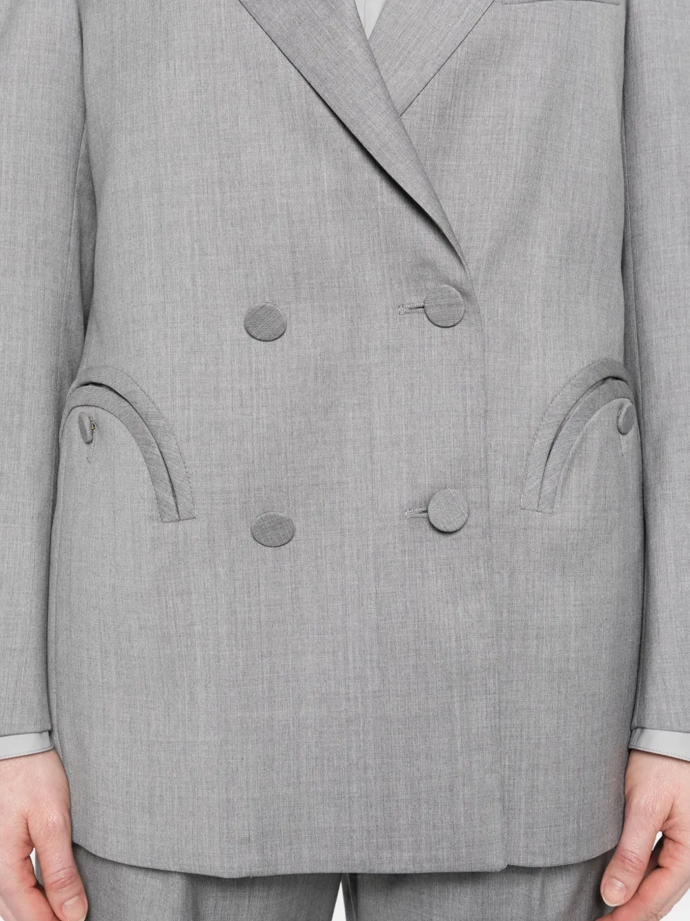 Blazé Milano Double-breasted Curved-pocket Blazer In Gray