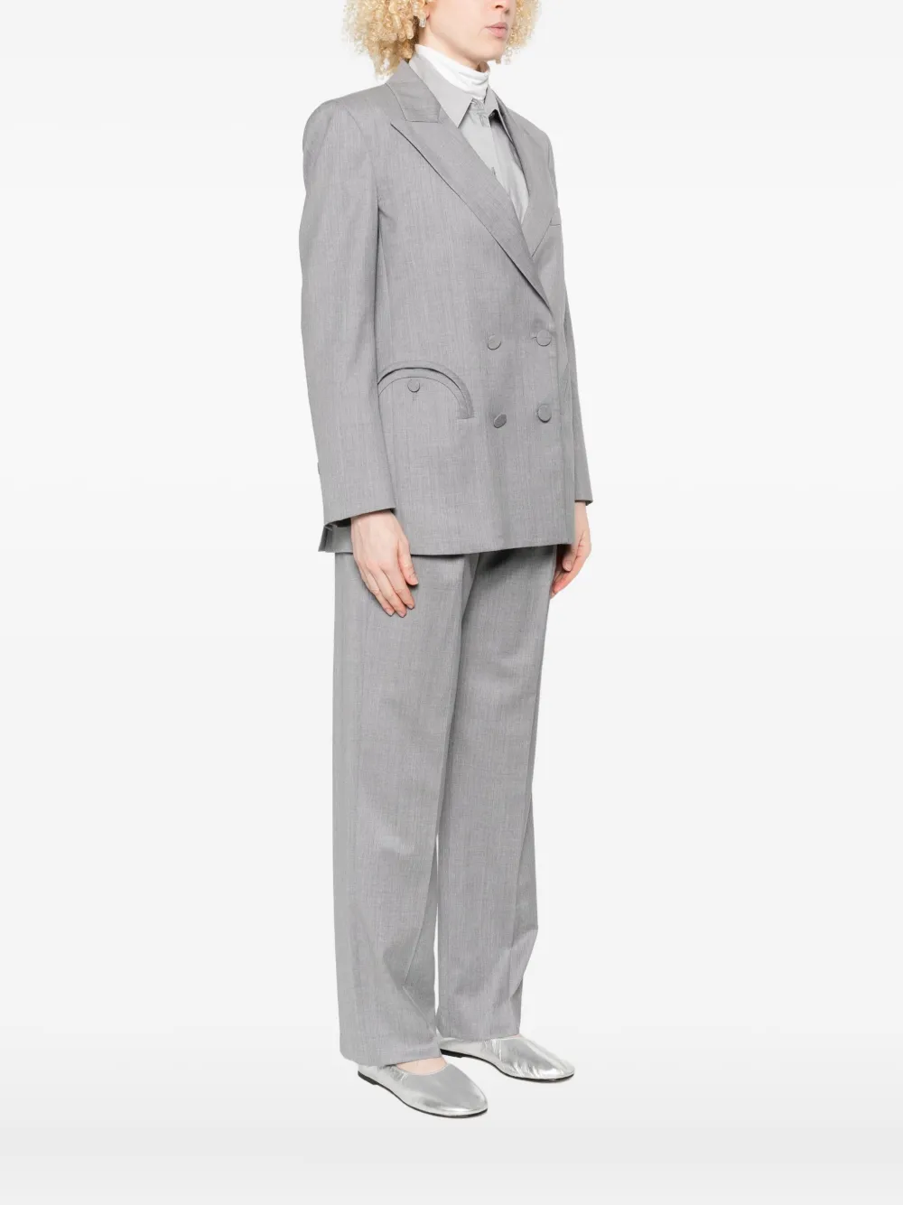 Blazé Milano Double-breasted Curved-pocket Blazer In Gray