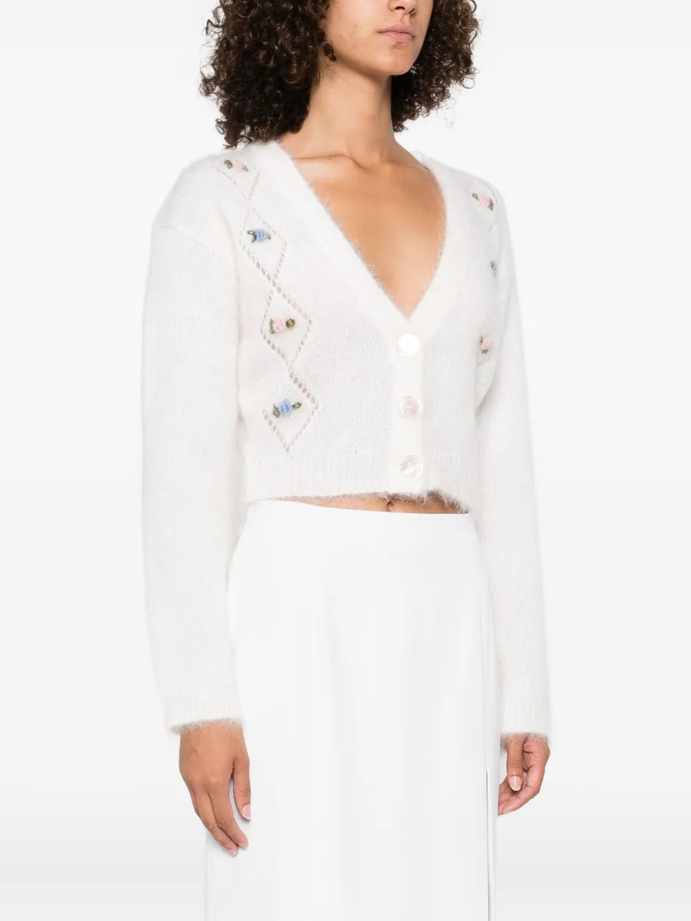 Alessandra Rich floral-embroidered button cardigan Wit