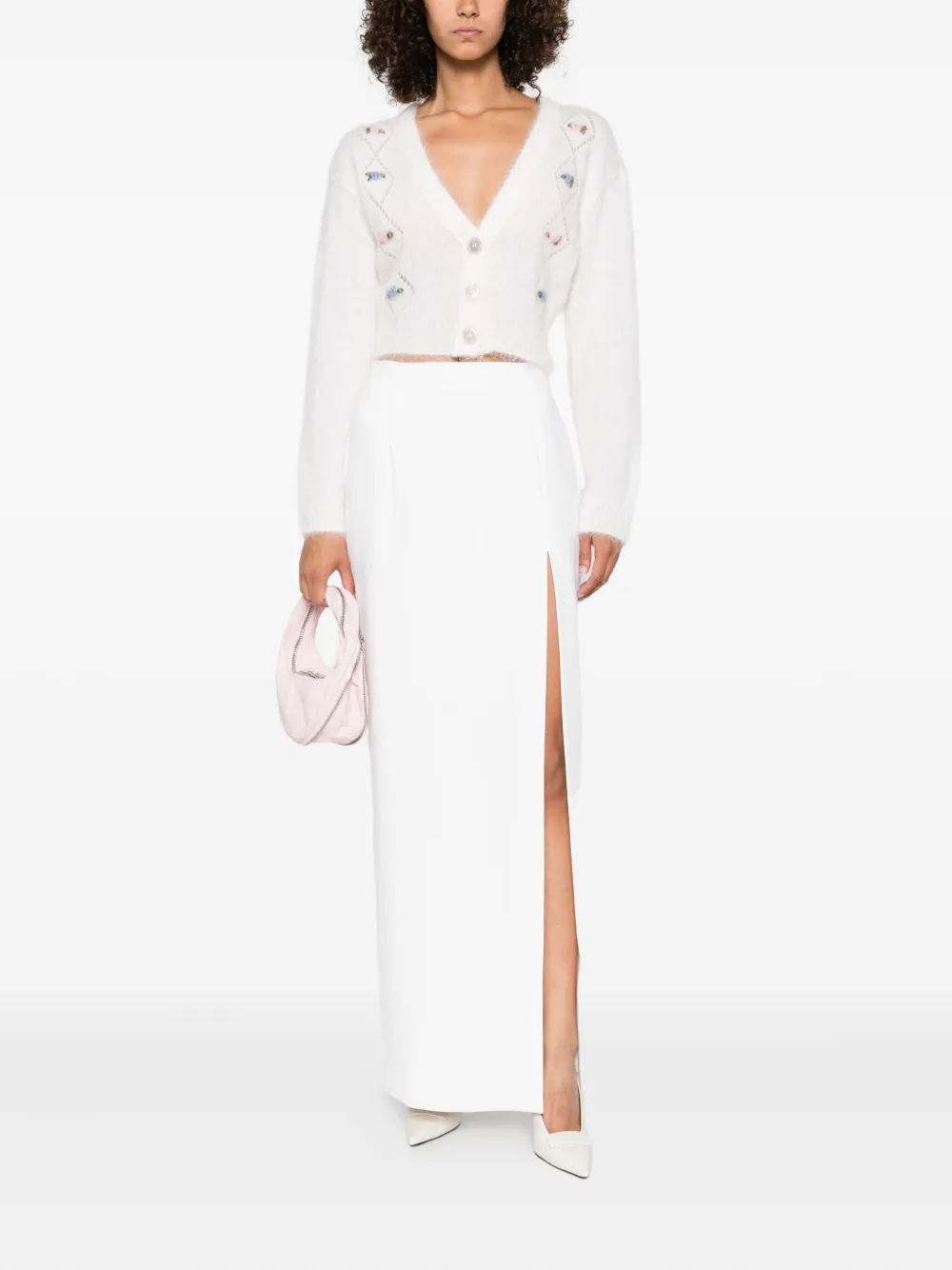 Alessandra Rich floral-embroidered button cardigan Wit