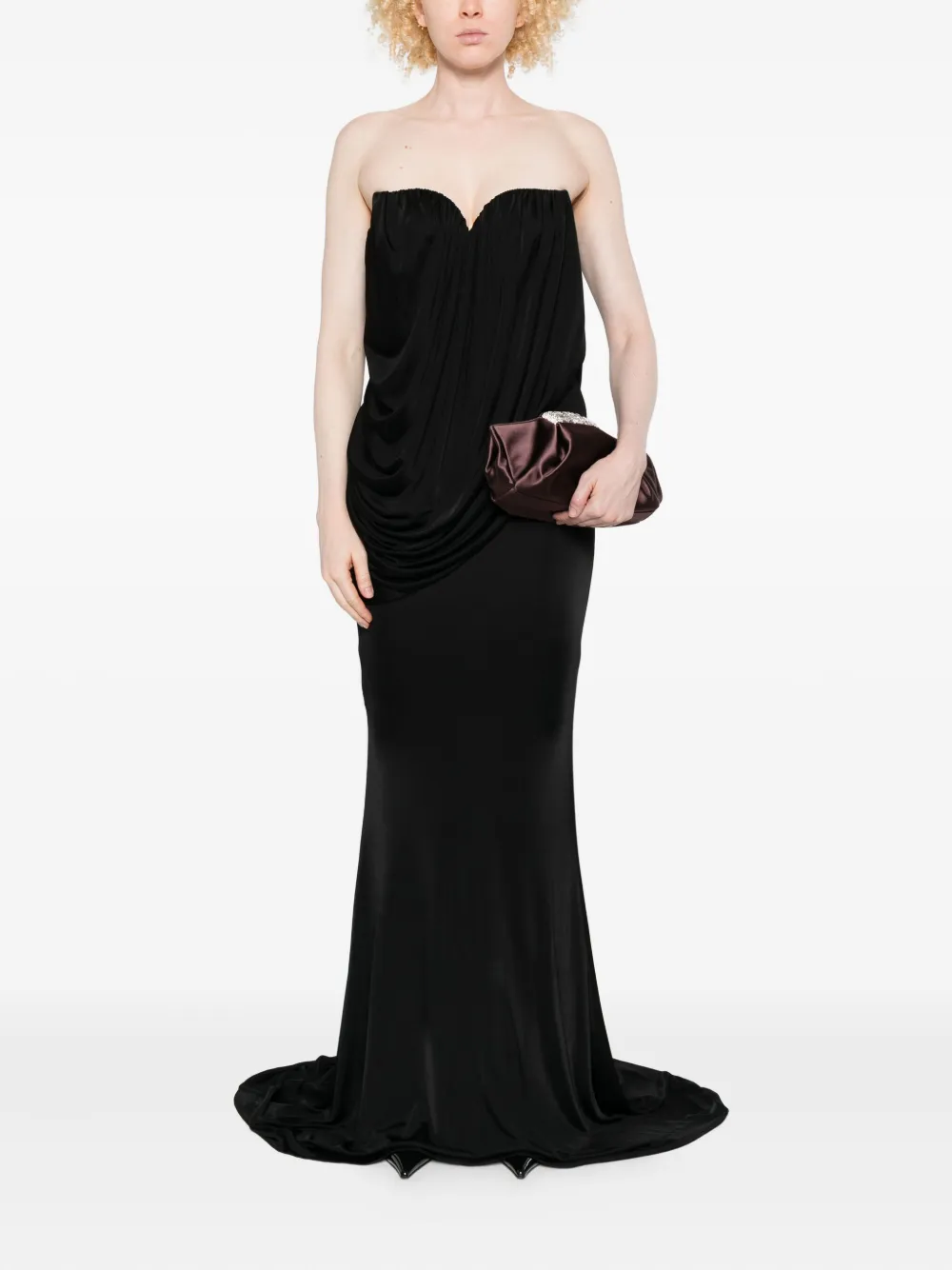 Giuseppe Di Morabito draped strapless cowl-neck gown - Zwart