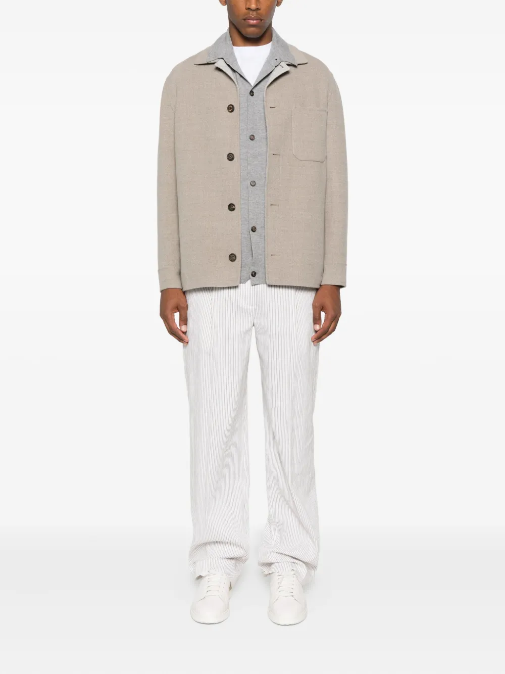 Eleventy button-fastening patch-pocket jacket Beige