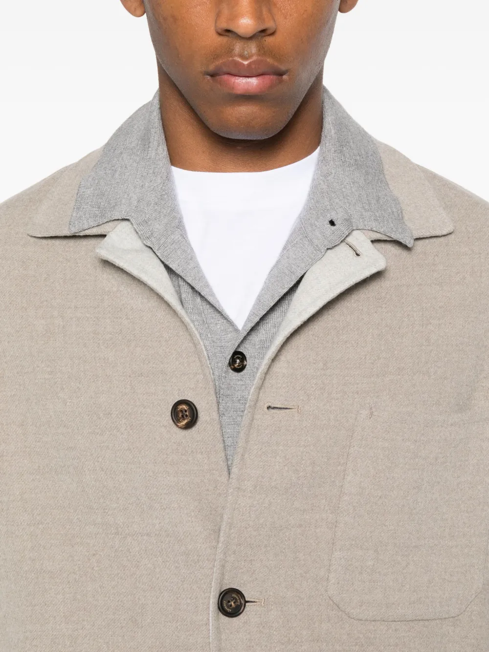 Eleventy button-fastening patch-pocket jacket Beige