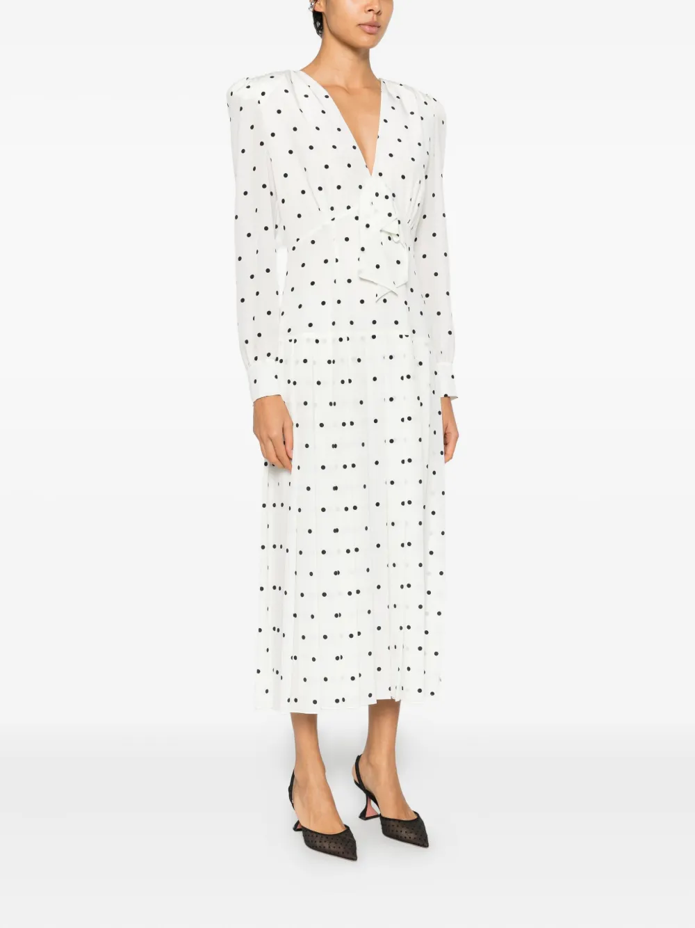 Alessandra Rich Polka Dot Pleated Midi Dress In White