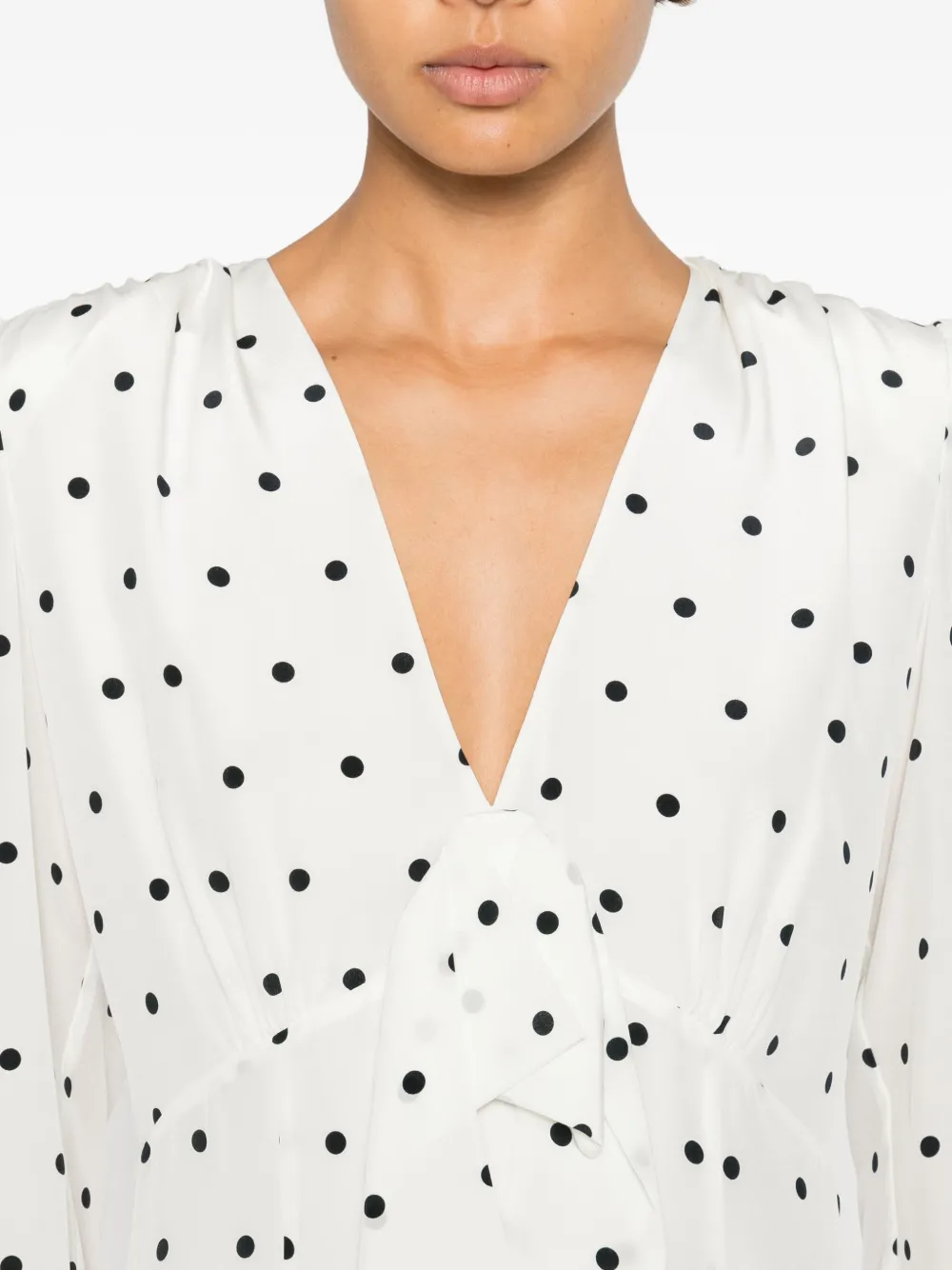 Alessandra Rich Polka Dot Pleated Midi Dress In White