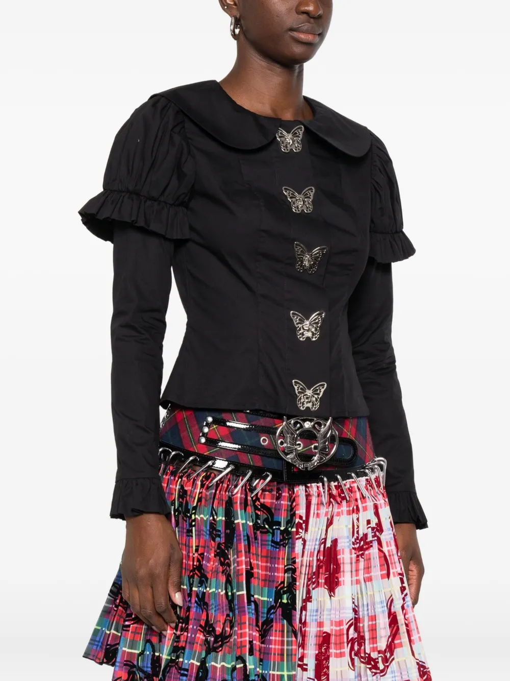 Chopova Lowena Butterfly-embellished Ruffled Shirt In Black