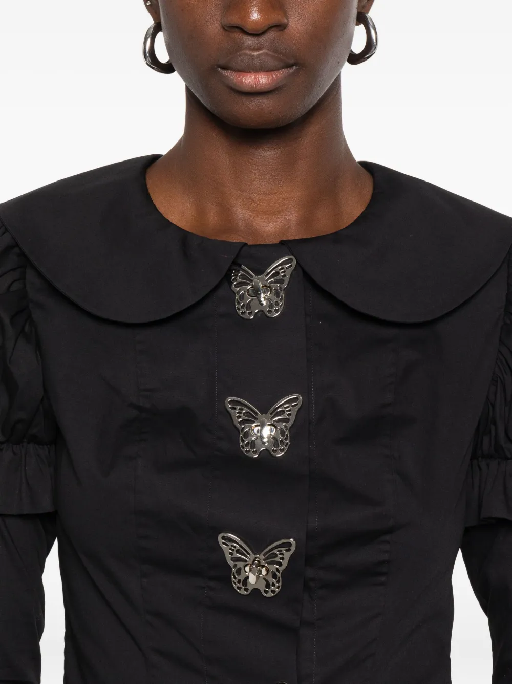 Chopova Lowena Butterfly-embellished Ruffled Shirt In Black