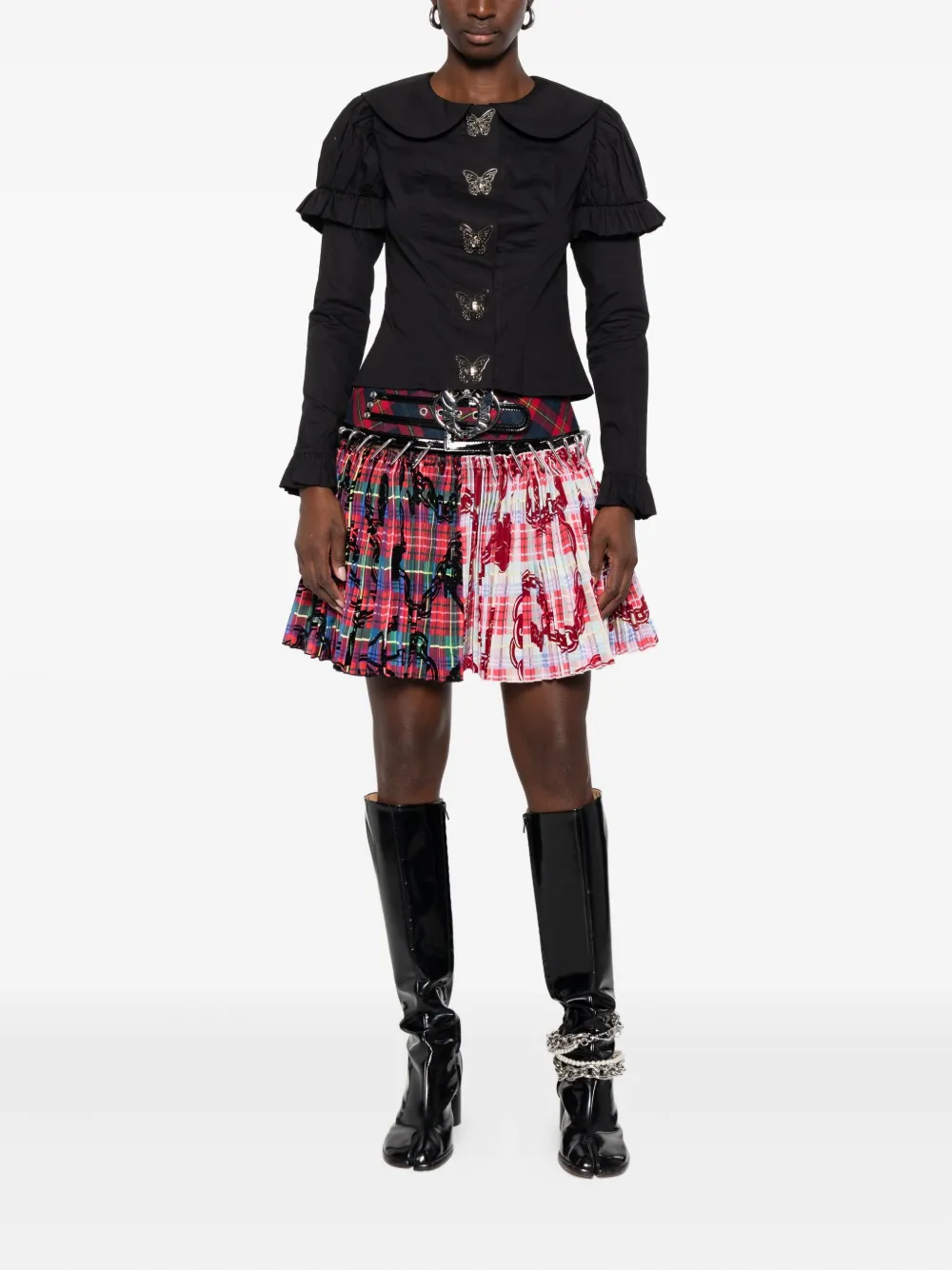 Chopova Lowena Butterfly-embellished Ruffled Shirt In Black