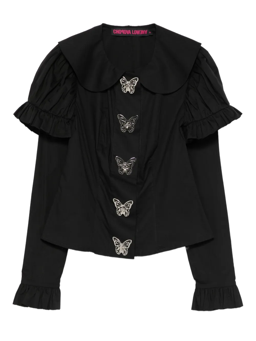 Chopova Lowena butterfly-embellished ruffled shirt - Nero