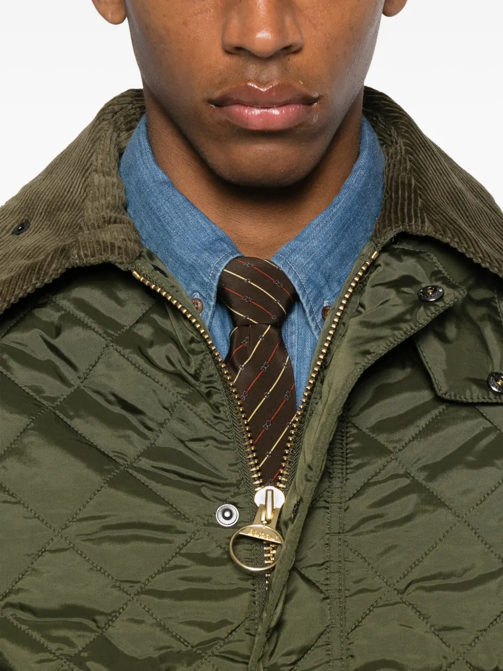 Barbour Corduroy-collar Coat In Green