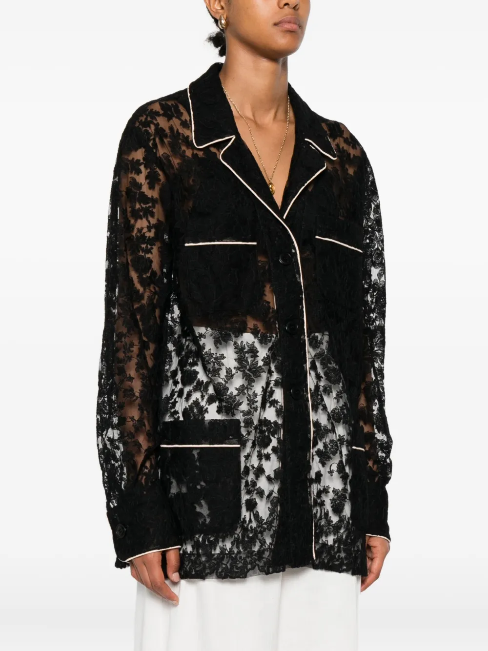 Ermanno Scervino Lace-panelled Button-up Shirt In Black