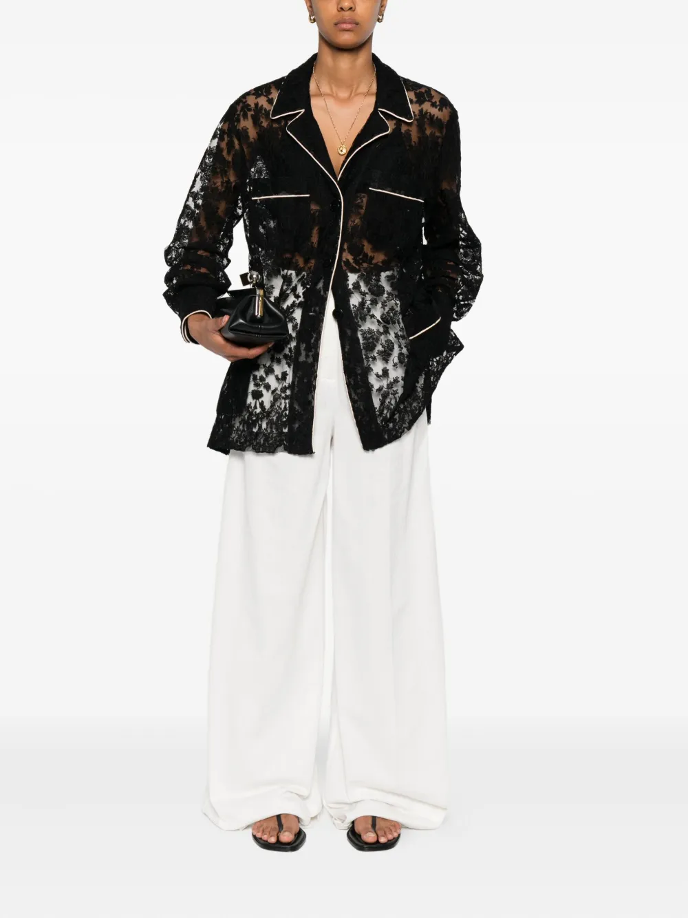 Ermanno Scervino lace-panelled button-up shirt - Zwart