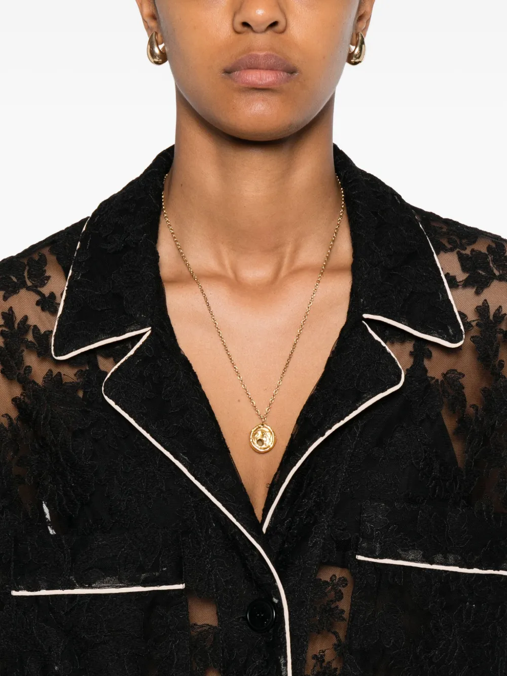 Ermanno Scervino Lace-panelled Button-up Shirt In Black