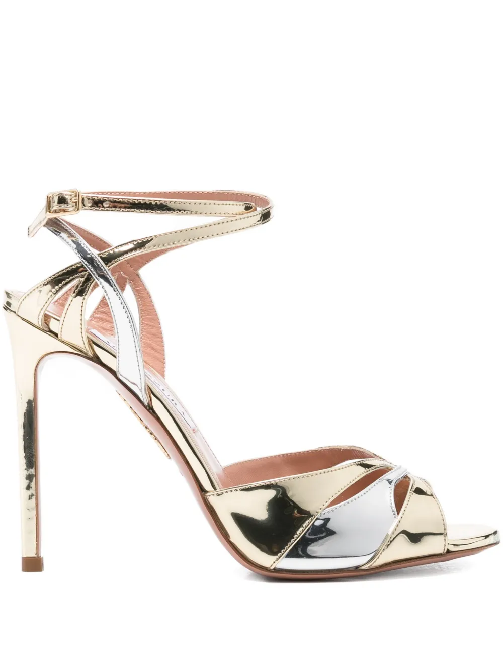 Aquazzura 110m metallic ankle-strap heeled sandals Gold