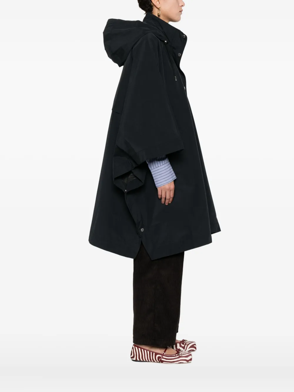 Barbour Hooded Buttoned Cape Coat In Black