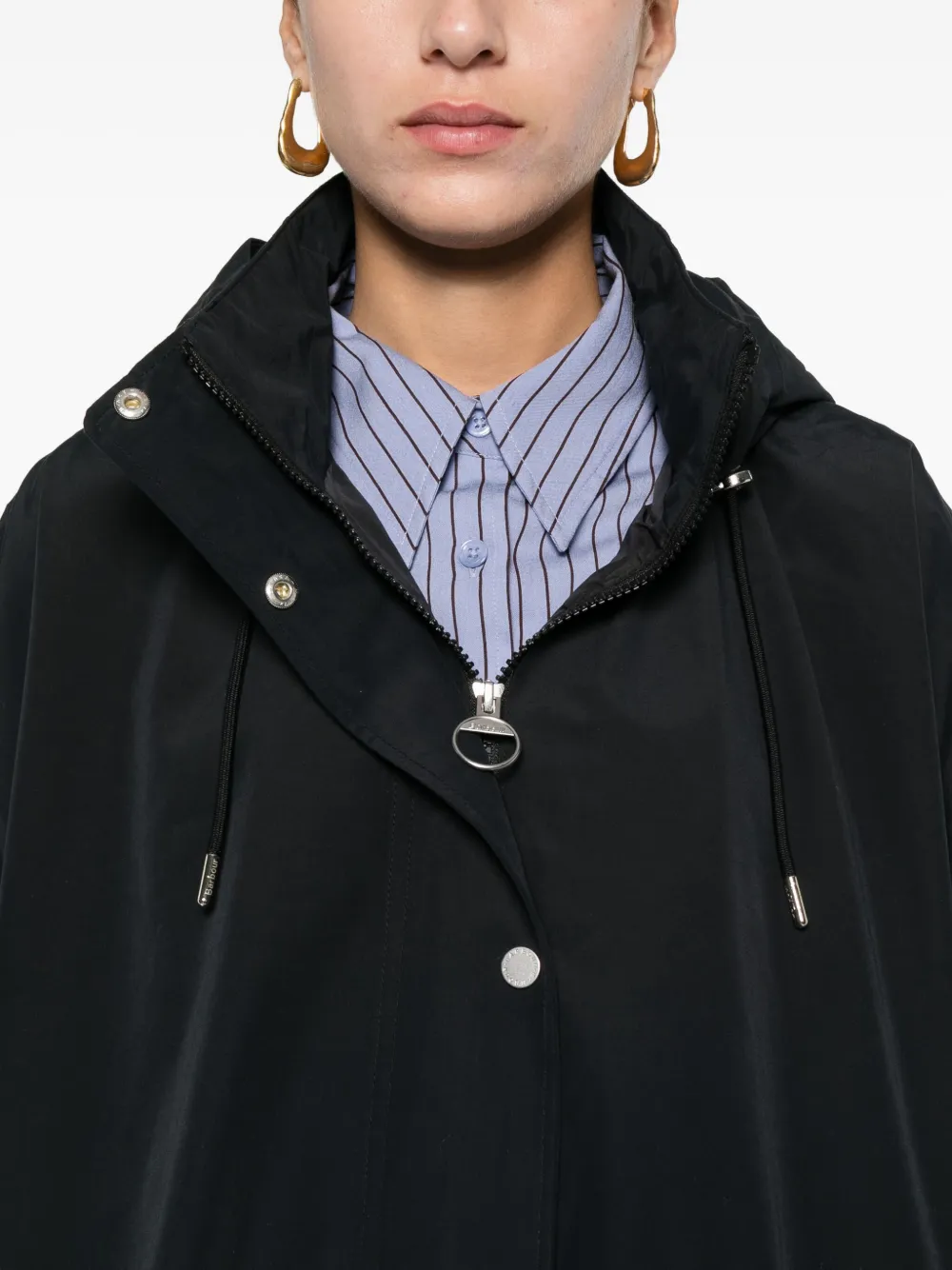 Barbour Hooded Buttoned Cape Coat In Black