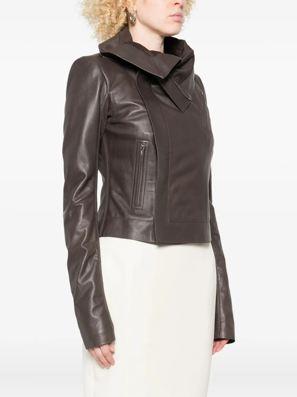 Rick Owens Asymmetrische leren jas Bruin