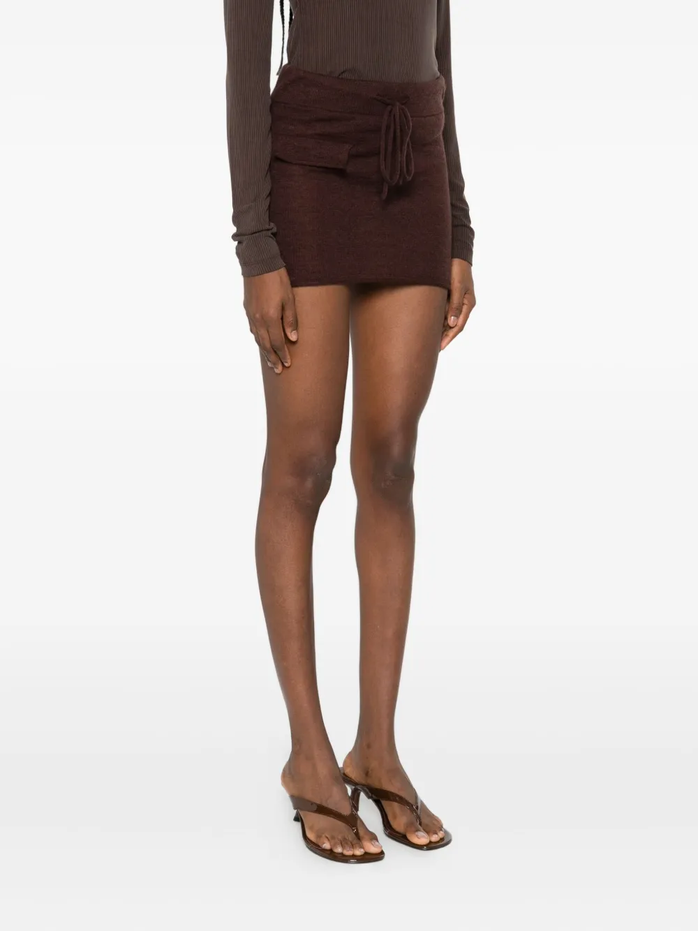 Aya Muse Ribbon-wrapped Waist-length Skirt In Brown