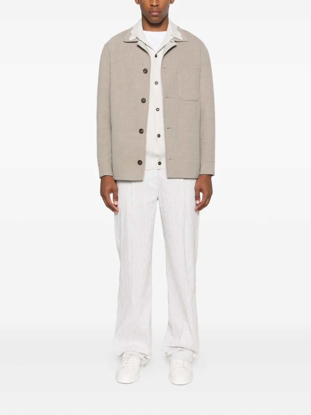Eleventy button-down wool shirt Beige