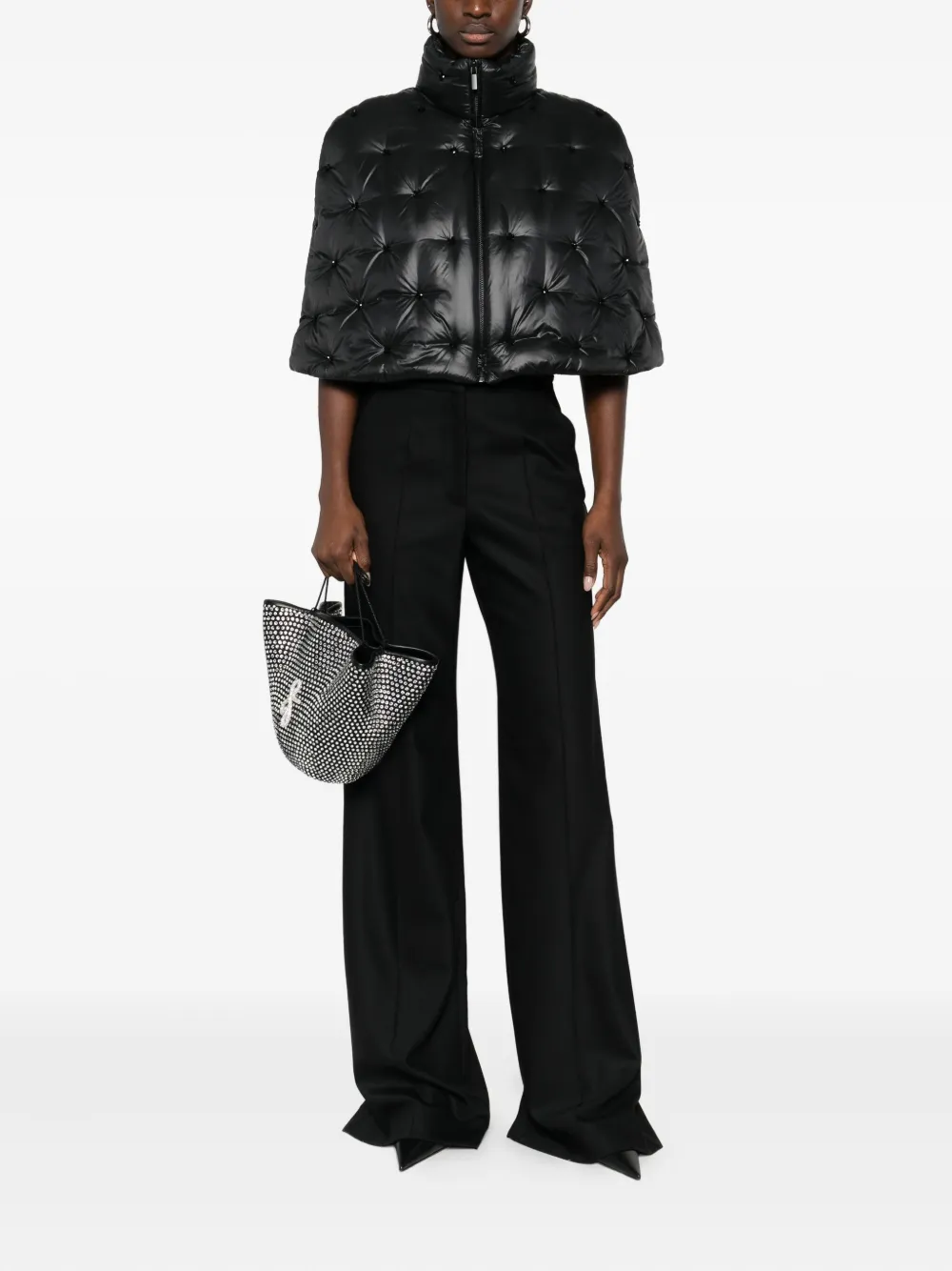 Amen Quilted Zip-up Cape In Black