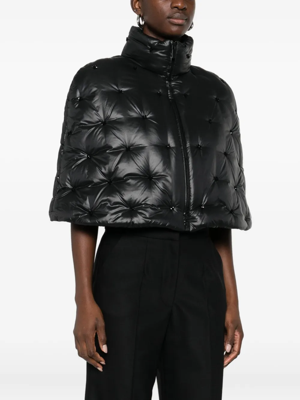 Amen Quilted Zip-up Cape In Black