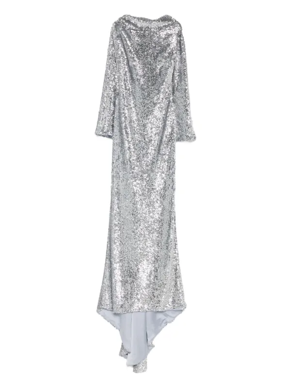 silver asymmetrical dress Silver Sequin Asymmetric Neckline Slim Madi Dress M