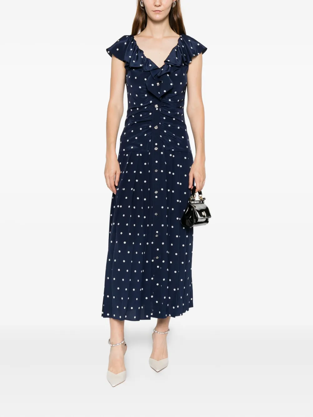 Alessandra Rich Midi-jurk met stippen en ruches - Blauw