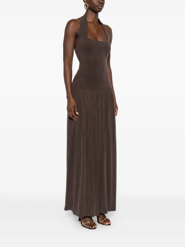 ribbed halterneck dress Backless Halterneck Maxi Dress in Silver - XL