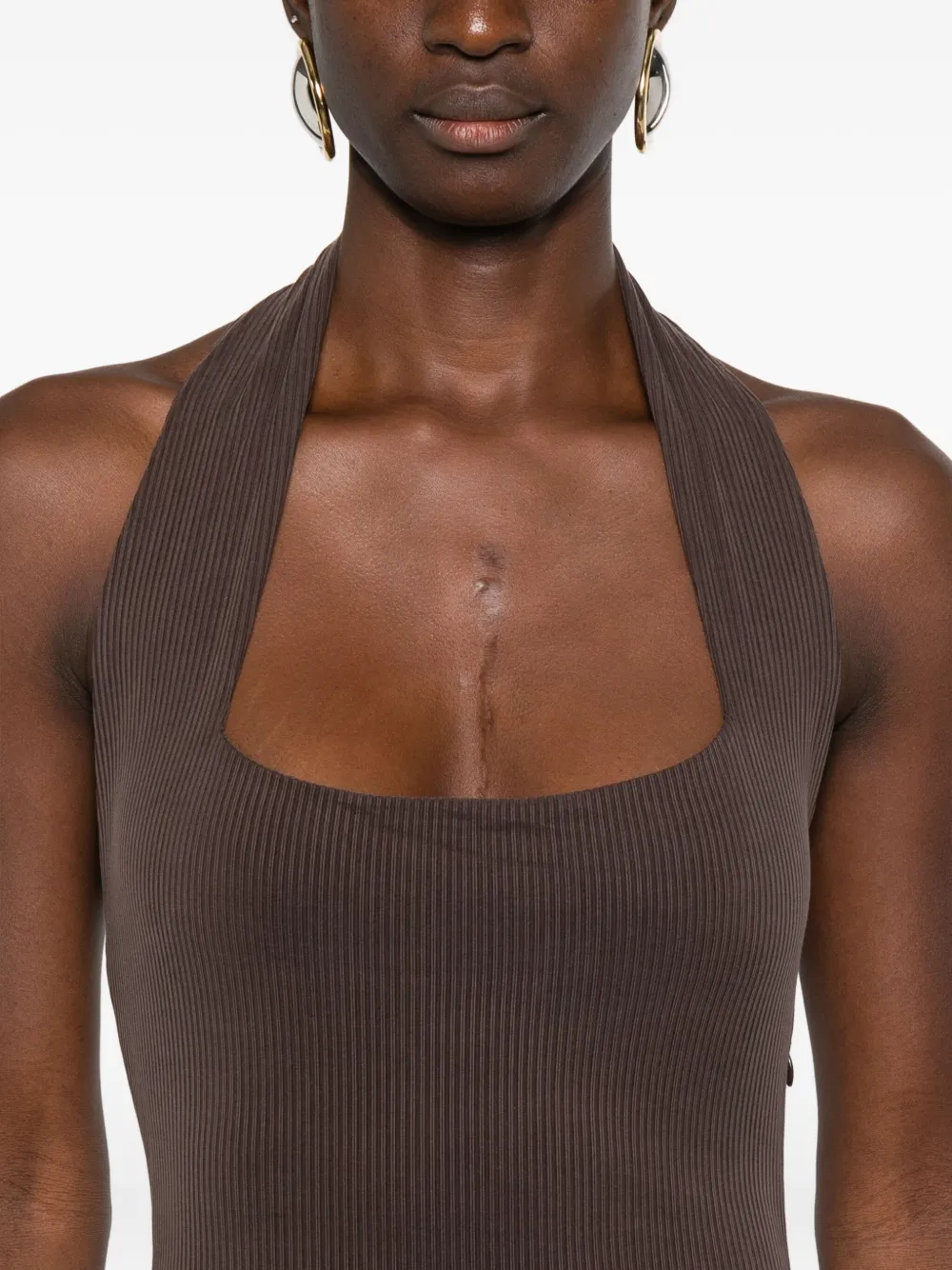 Aya Muse Geribbelde halterjurk Bruin