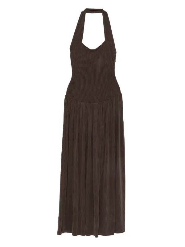 open lace back dress Ribbed Halter Neck Fringe Midi Dress main image 1
