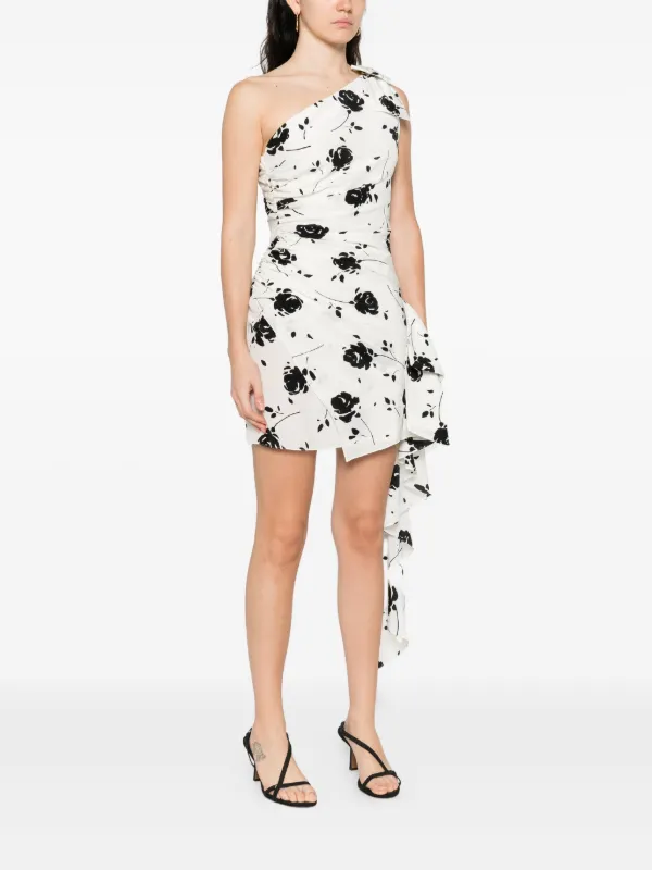 open lace back dress Off White Palm Print One Shoulder Ruched Dress Small main image 0
