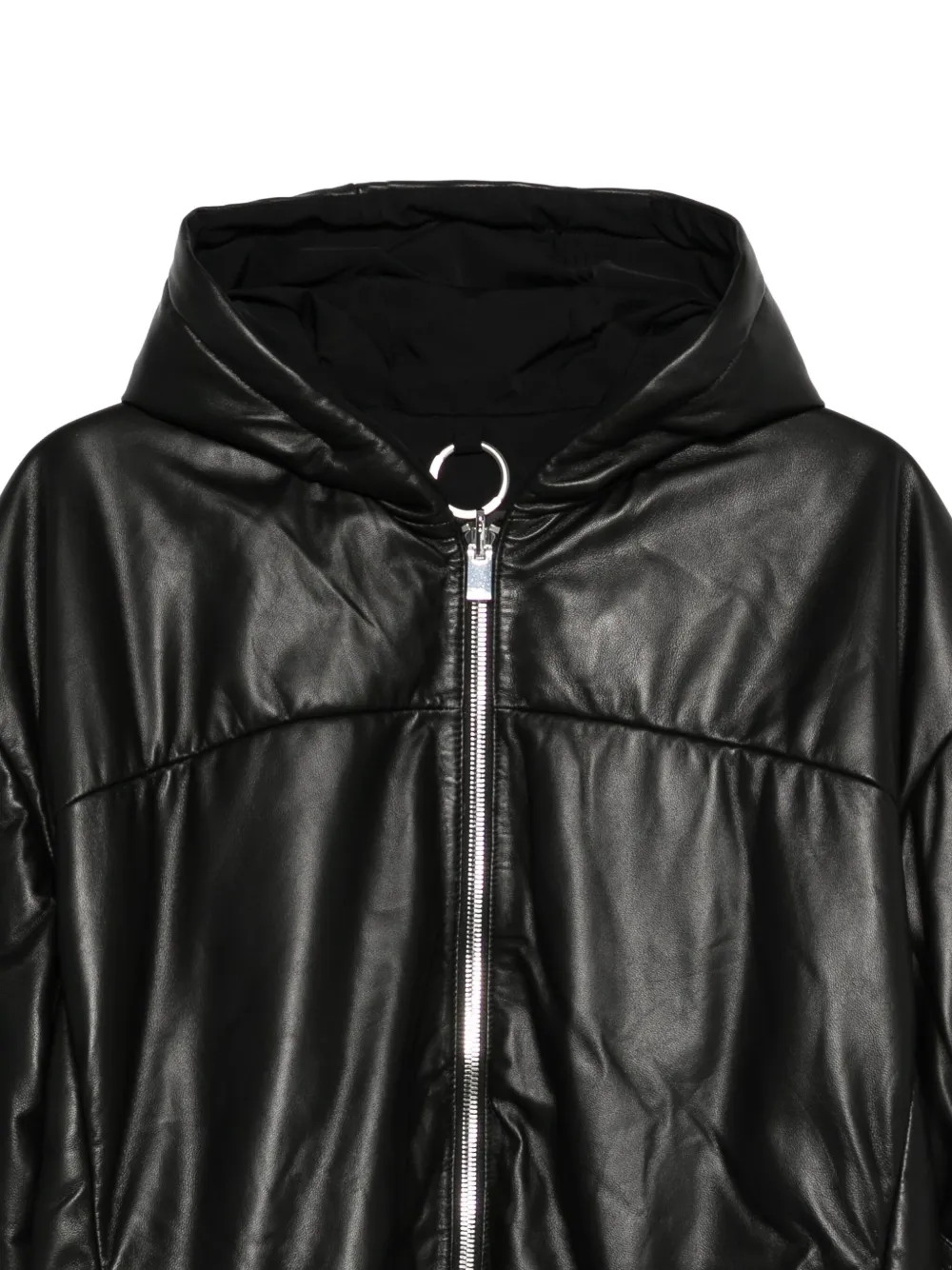 Heliot Emil Hooded Puffer Leather Coat In Black