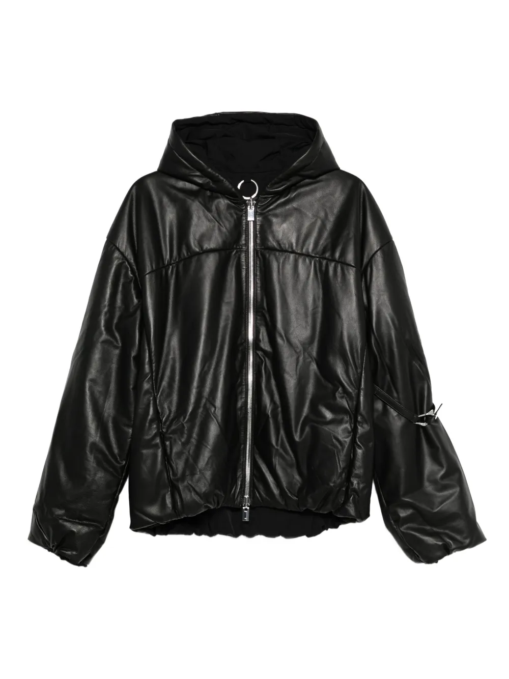 HELIOT EMIL hooded puffer leather coat | Black | Image 1