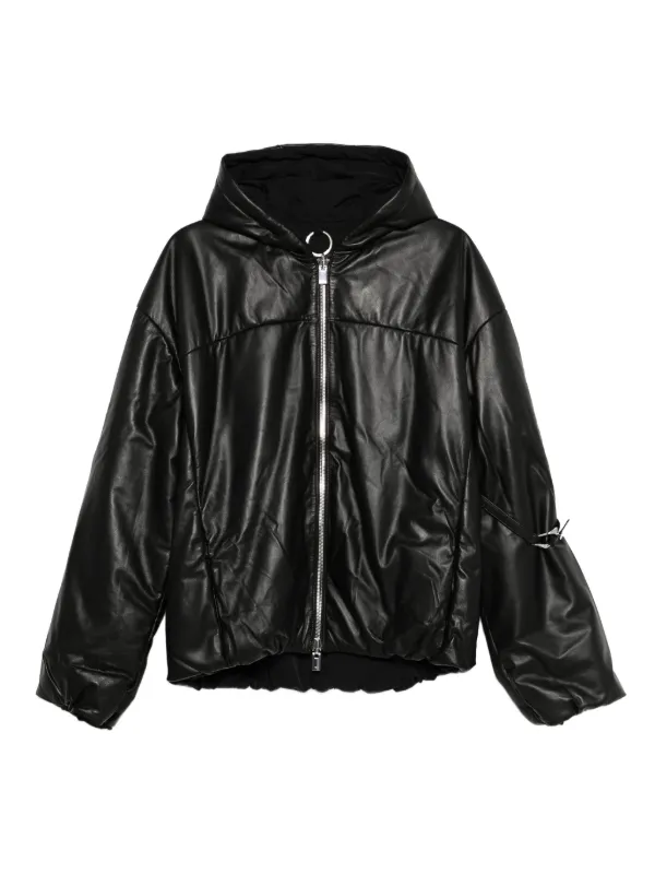 HELIOT EMIL フーデッド パデッドレザーコート | ブラック | FARFETCH JP