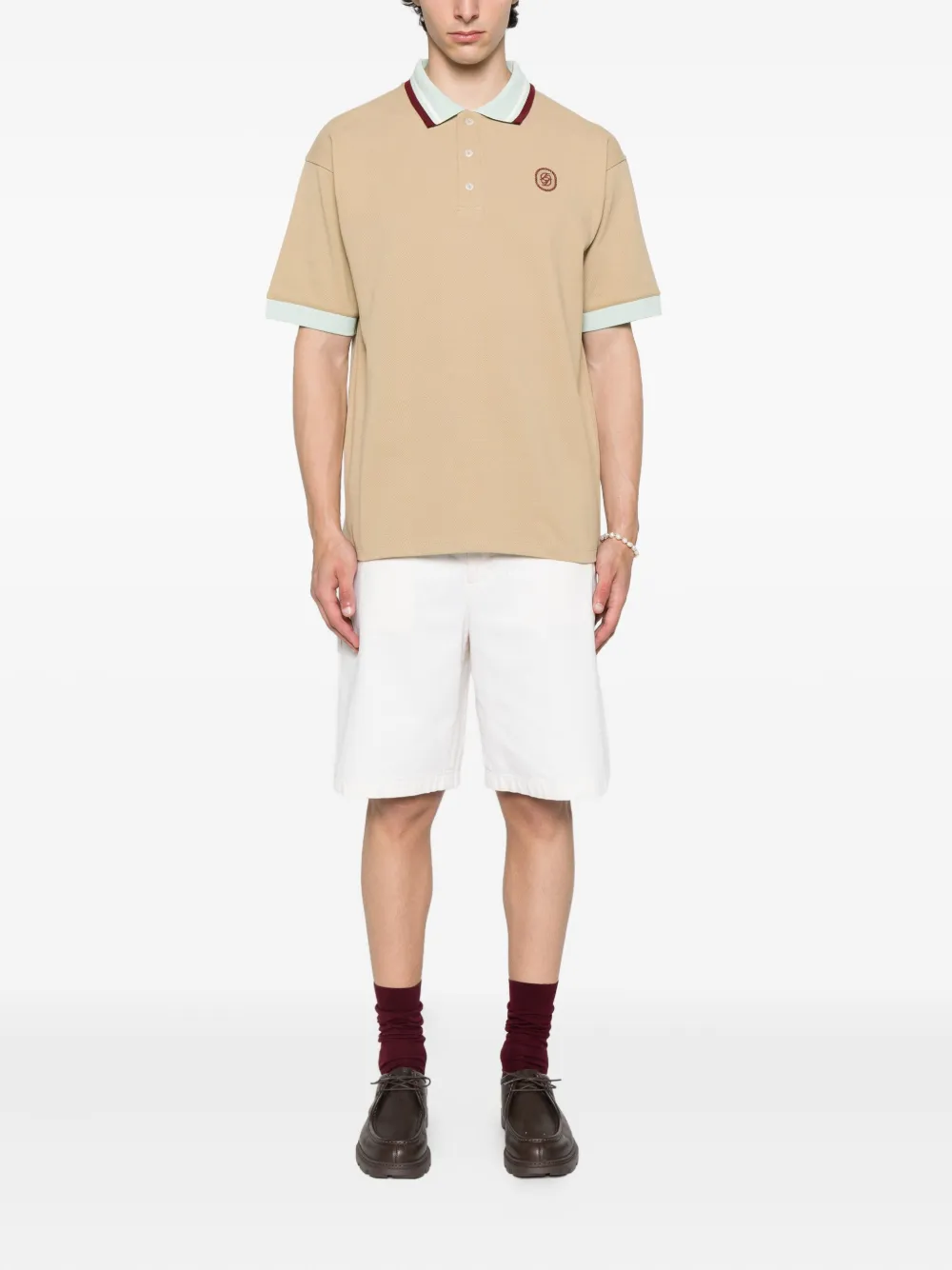 Drôle De Monsieur Poloshirt met geborduurd logo Beige