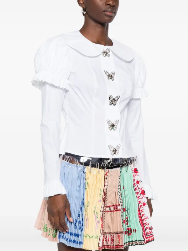 Chopova Lowena butterfly-embellished Ruffled Shirt | White