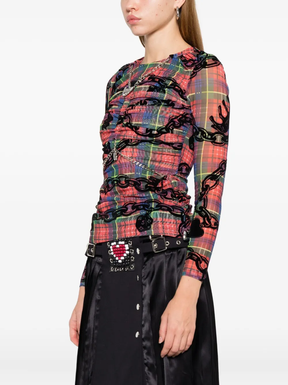 Chopova Lowena Geruite blouse met kettingprint Roze