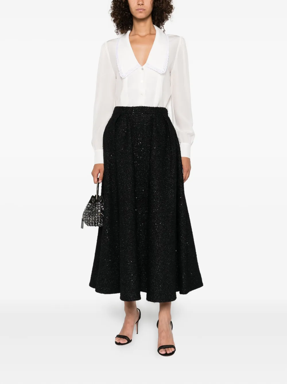 Alessandra Rich lace-trimmed collared blouse Wit