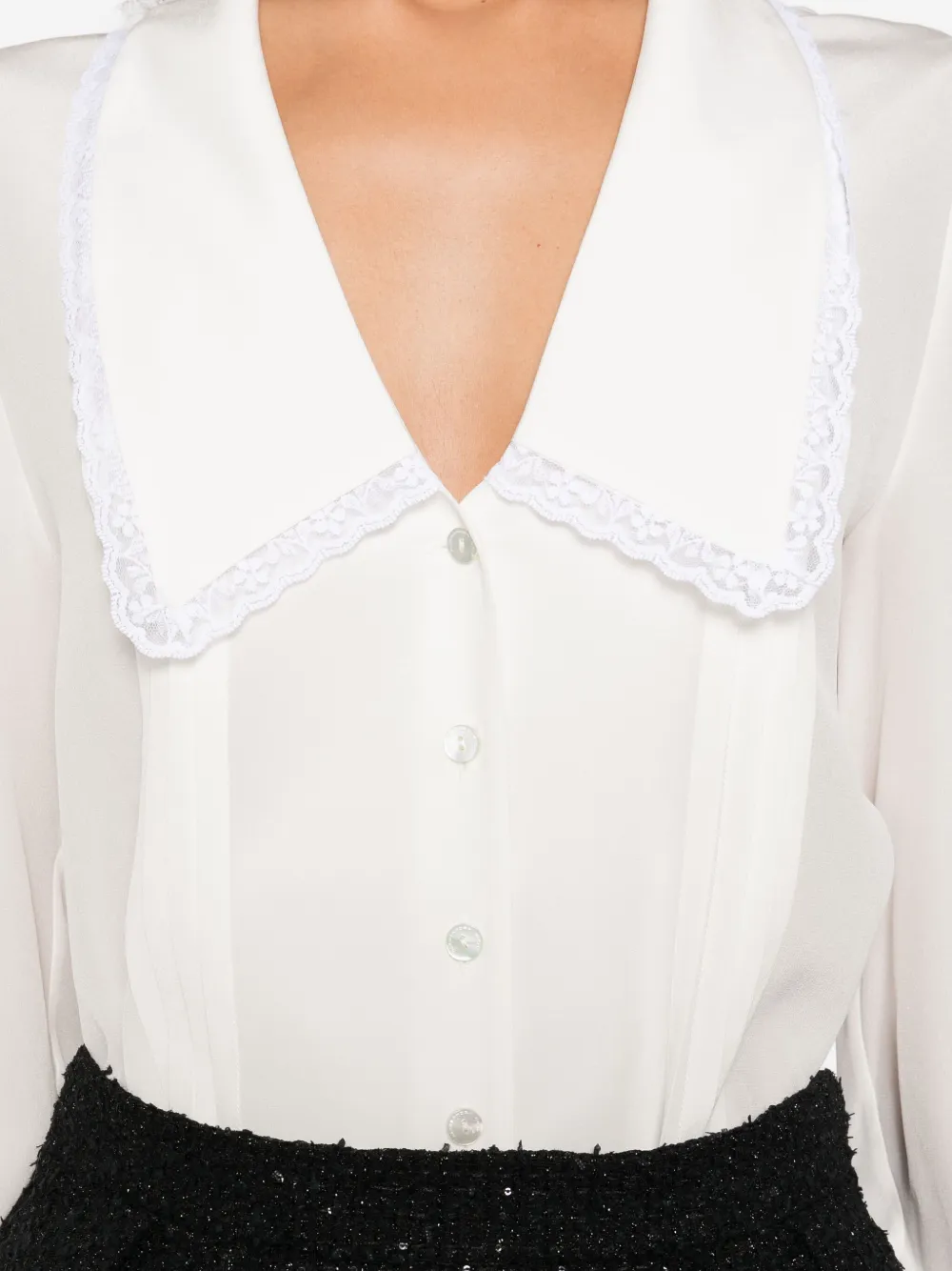 Alessandra Rich lace-trimmed collared blouse Wit