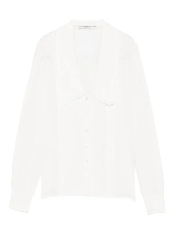 Alessandra Rich Lace-trimmed Collared Blouse in White
