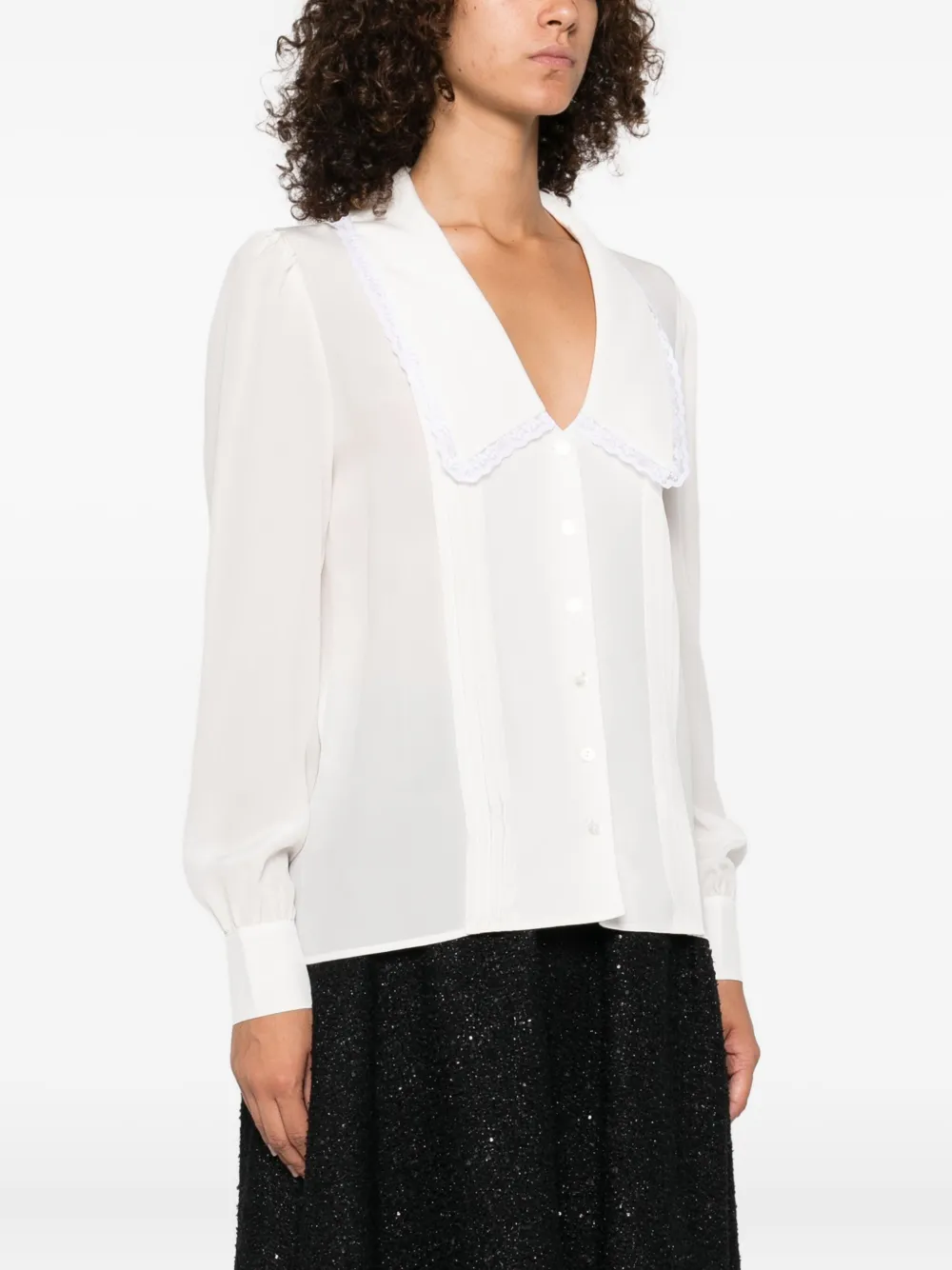 Alessandra Rich Blouse met kanten afwerking Wit