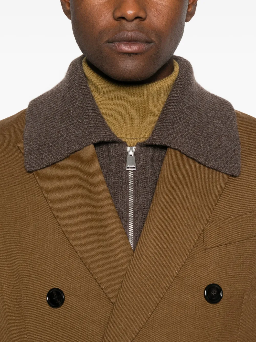 AMI Paris Wollen jas met dubbele rij knopen Bruin