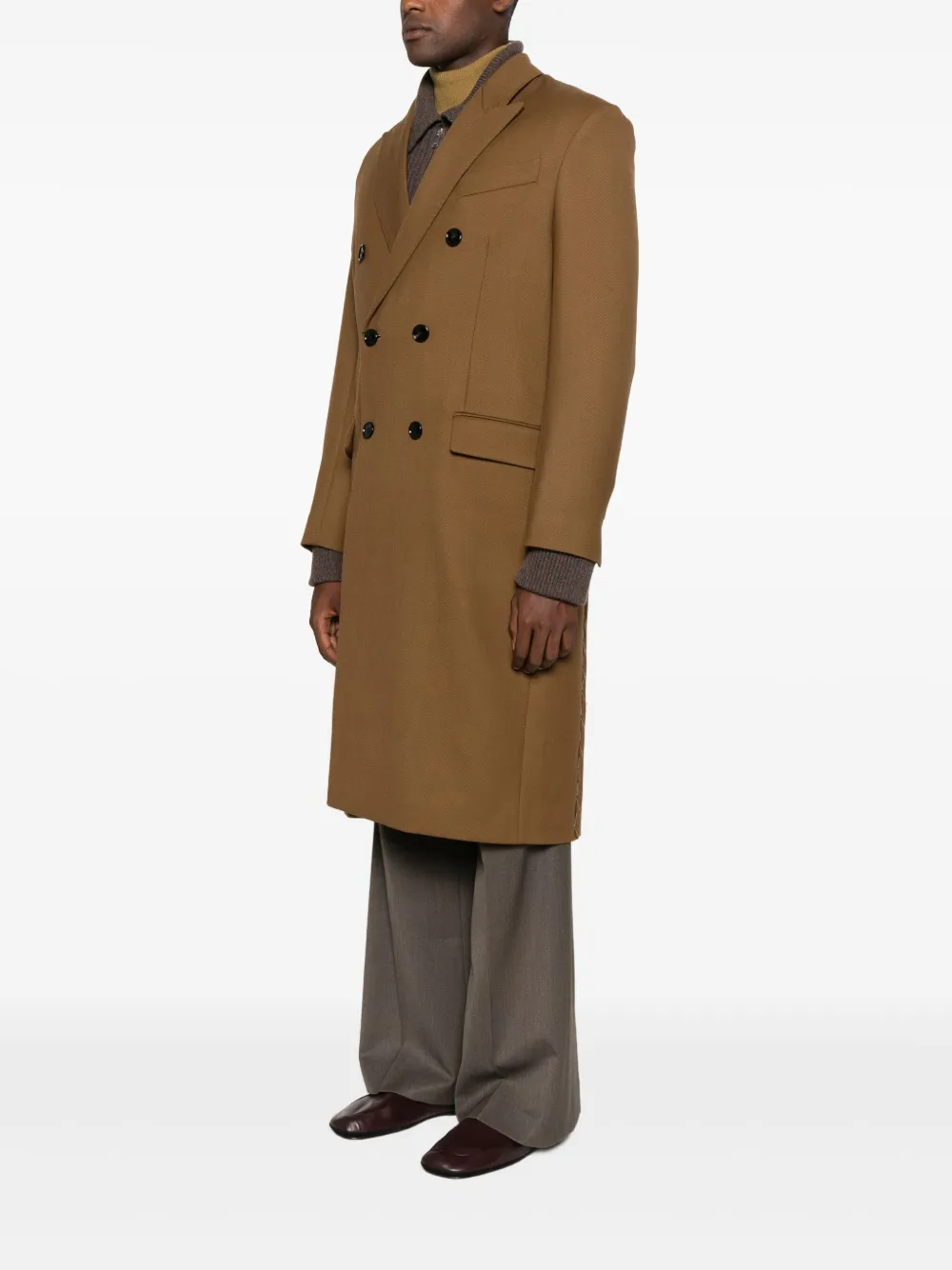 AMI Paris Wollen jas met dubbele rij knopen Bruin