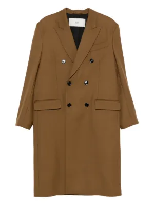 Ami Paris ダブルブレスト コート ブラック ウール ダブルブレスト ロングコート アンスラサイト | AMI PARIS