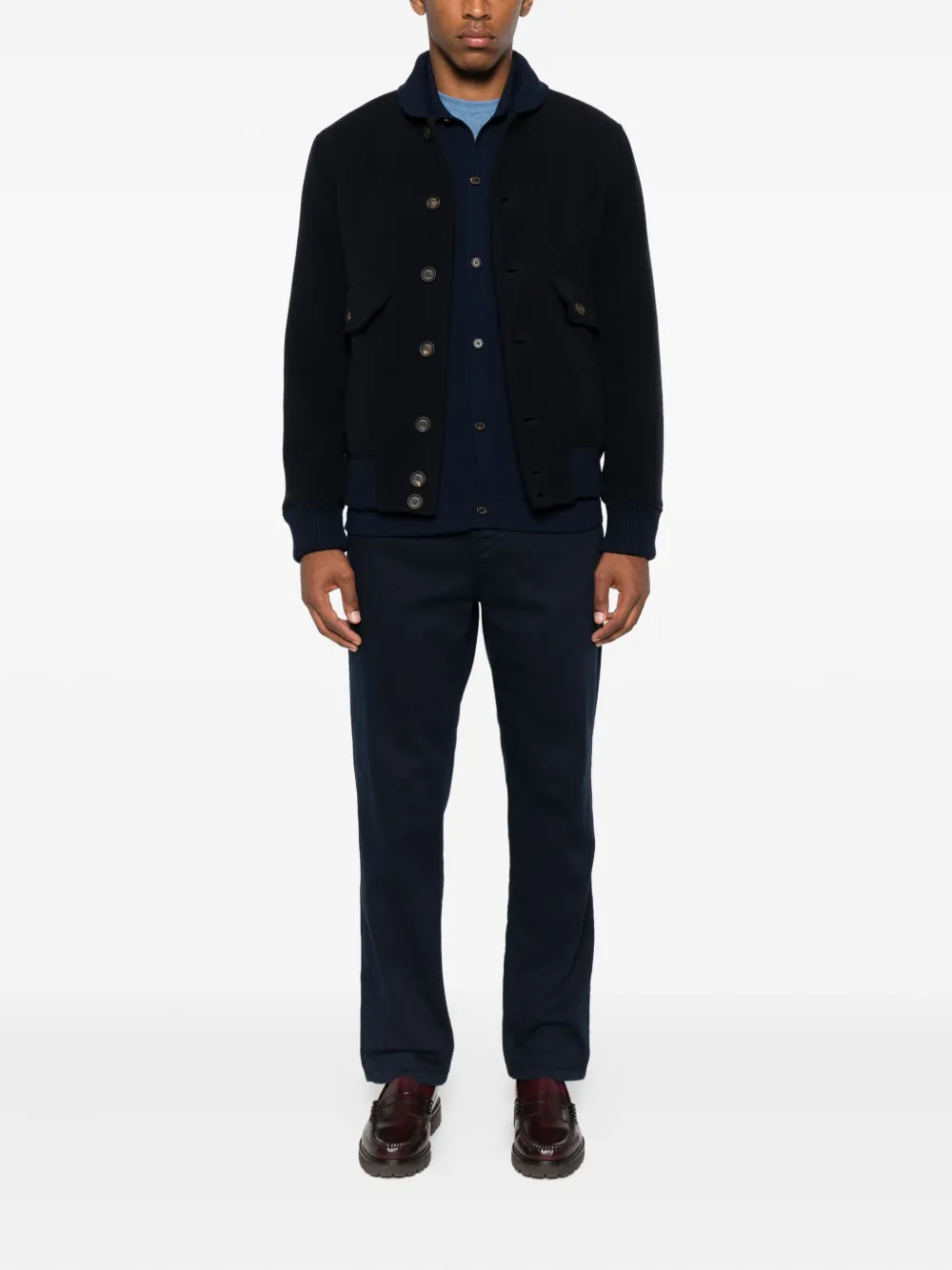 Eleventy button-fastening flap-pocket jacket Blauw