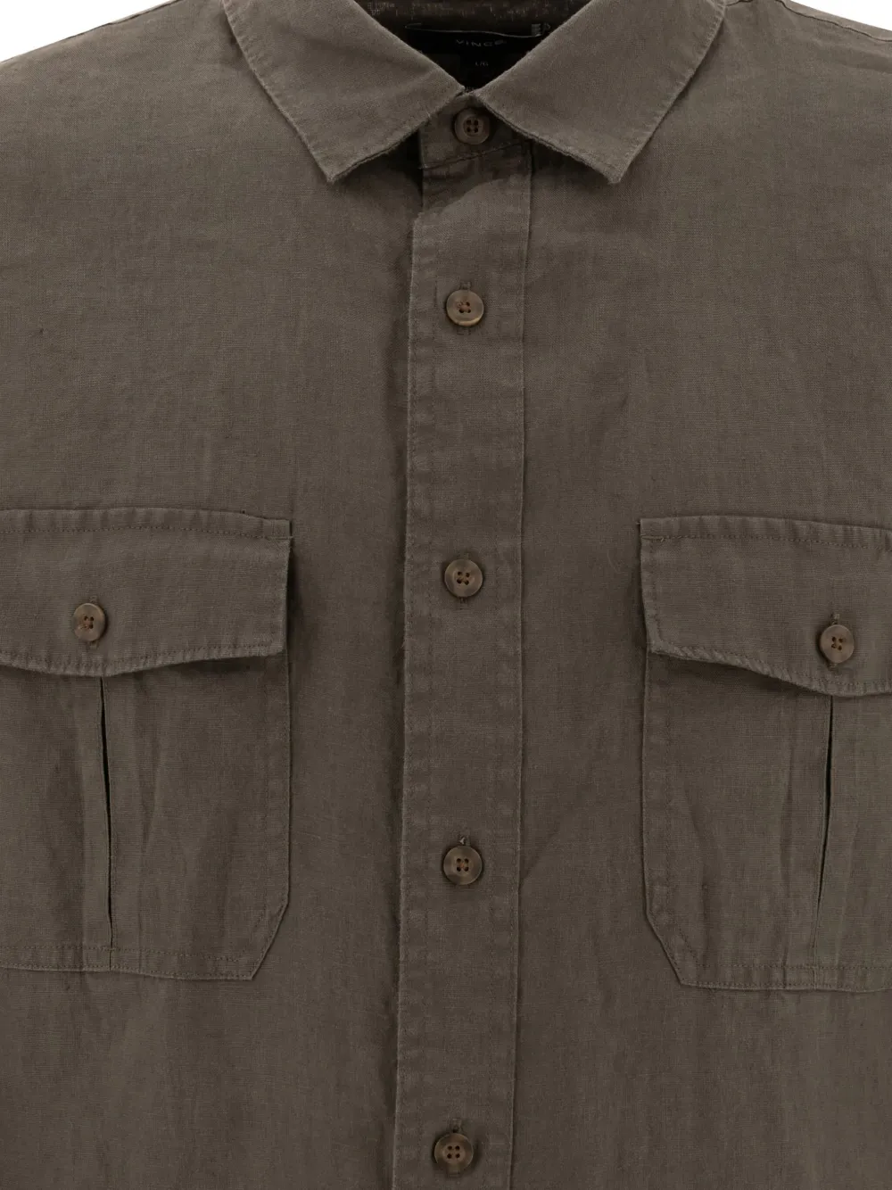 Vince double-pocket linen shirt Groen